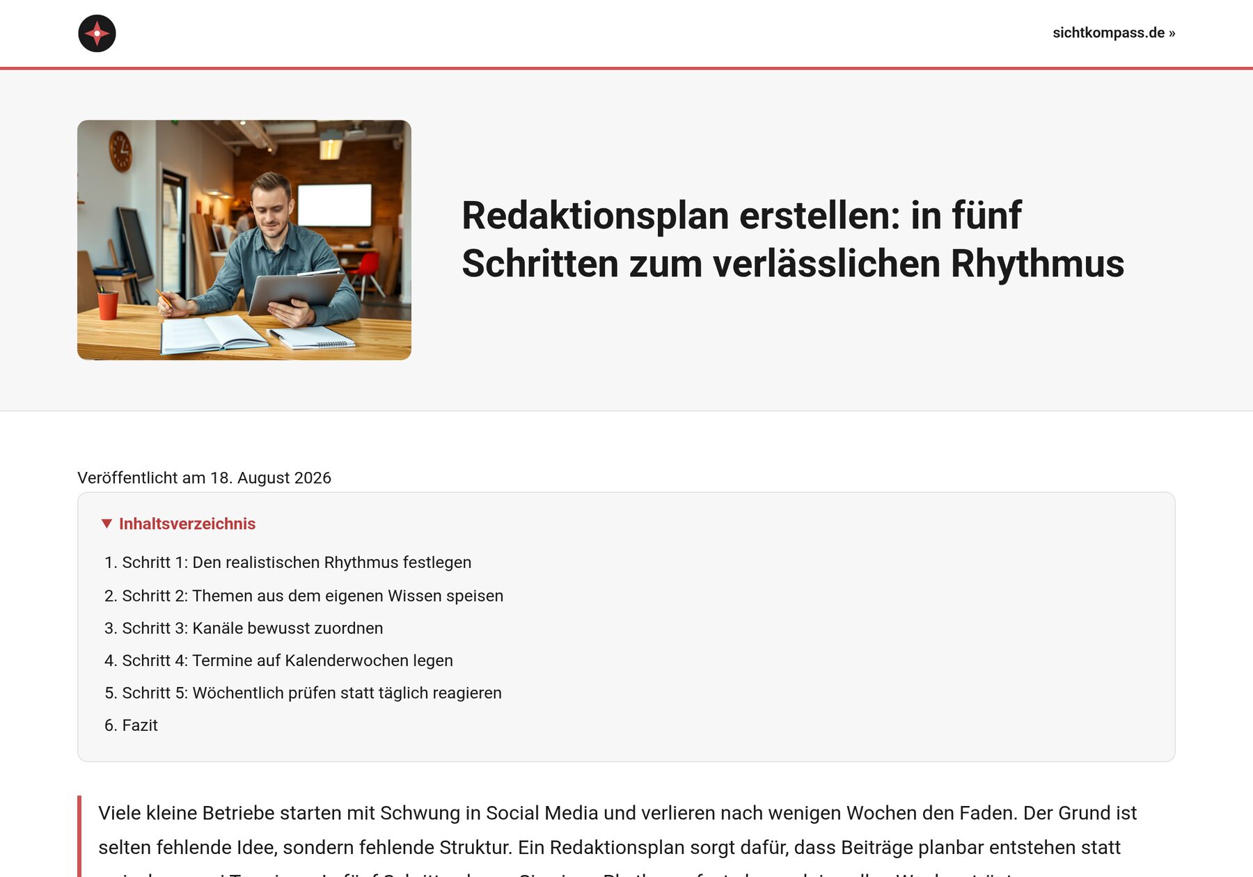 Fertiger Blogartikel auf der eigenen Website, erzeugt mit sichtkompass