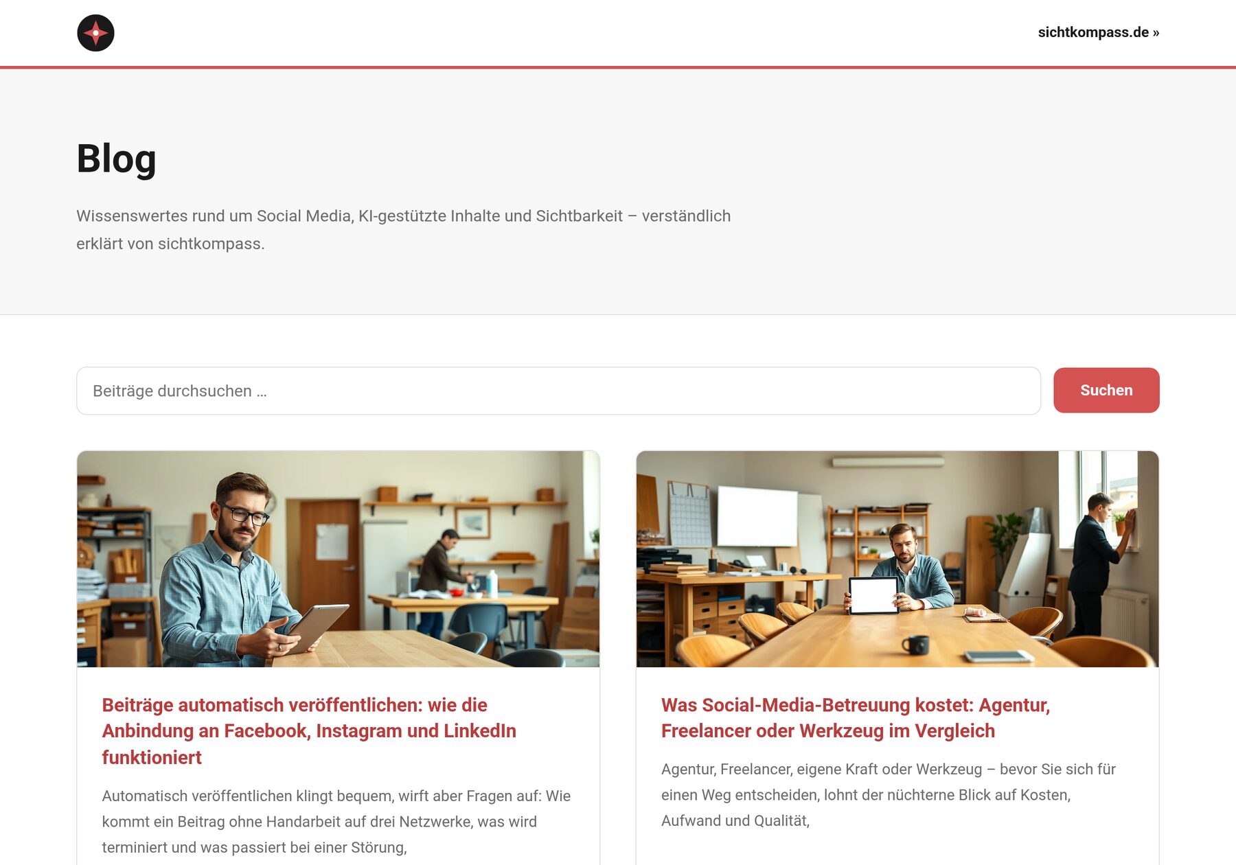 Blogübersicht auf der eigenen Website mit automatisch veröffentlichten Beiträgen samt Titelbildern